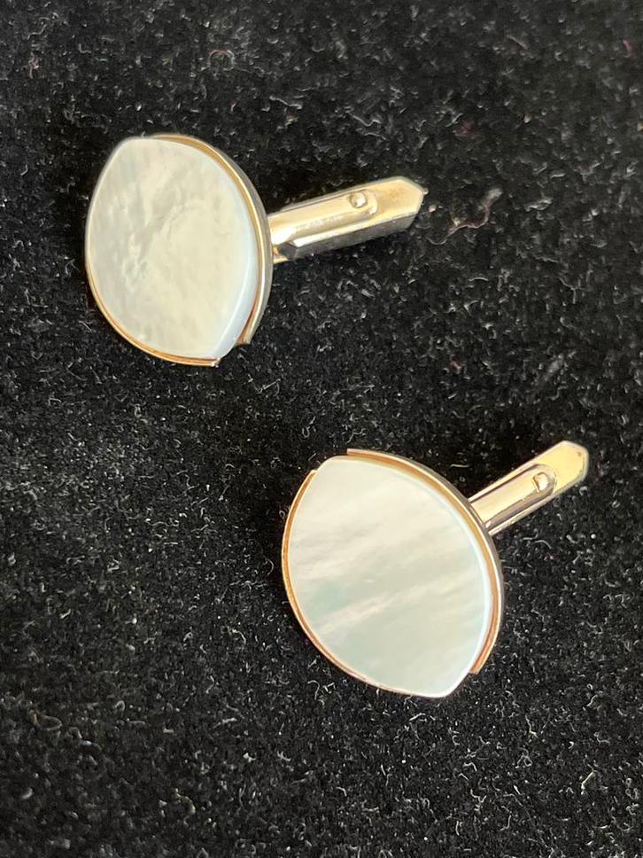 Vintage Parelmoer Manchetknopen, Sieraden, Tassen en Uiterlijk, Manchetknopen, Gebruikt, Overige materialen, Verguld, Ophalen of Verzenden