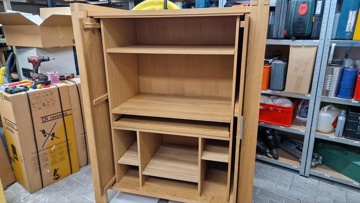 Massief Eiken Computerkast met Inschuifdeuren, Huis en Inrichting, Kasten | Computermeubels, Ophalen of Verzenden