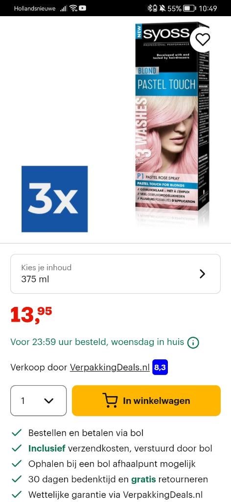 SYOSS Color Blond Pastel Rose Spray 3 stuks voor 4,50 euro, Ophalen of Verzenden, Nieuw, Overige typen