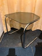 Glazen bijzettafel met chromen frame, Huis en Inrichting, Tafels | Bijzettafels, Ophalen, Minder dan 45 cm, Minder dan 55 cm, Gebruikt