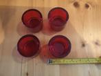 Vier waxinelichtjes rood glas 8 cm ds, Nieuw, Minder dan 25 cm, Overige materialen, Ophalen of Verzenden