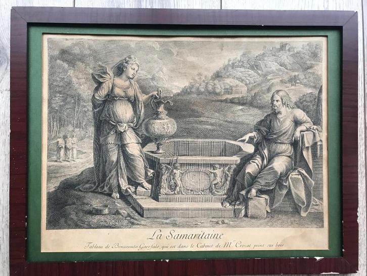 Horthemels 1729 - Christus en de vrouw van Samaria, Antiek en Kunst, Kunst | Etsen en Gravures, Ophalen of Verzenden