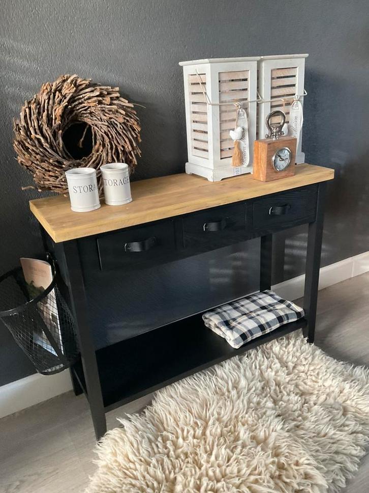 Bijzettafel Sidetable Black & Wagondelen Wood Tafel, Huis en Inrichting, Tafels | Bijzettafels, Ophalen of Verzenden