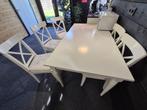 Eettafel gebruikt 155x87, verstelbaar tot 215, met 5 stoelen, Huis en Inrichting, Tafels | Eettafels, Ophalen, Gebruikt, 50 tot 100 cm
