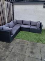 Grijze rotan tuinset met kussens en opbergbox, Ophalen, 5 zitplaatsen, Gebruikt, Rotan