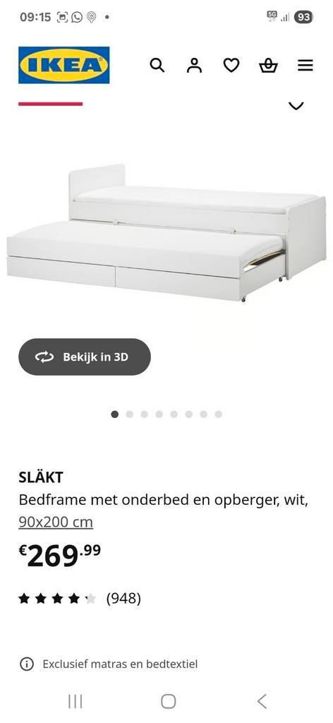 IKEA Släkt uitschuifbed, Huis en Inrichting, Slaapkamer | Bedden, Zo goed als nieuw, Eenpersoons, 200 cm, Hout, Wit, Ophalen