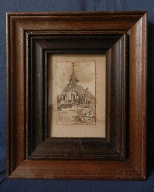 Tekening St. Lambertuskerk te Heemse Jan Cossaar (1874-1966), Antiek en Kunst, Kunst | Tekeningen en Foto's, Ophalen of Verzenden
