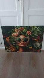 Canvas Schilderij - Vrouw met Bloemen en Zonnebril, Ophalen, Minder dan 50 cm, Nieuw, Schilderij