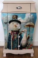 Eclectische ladekast “Meeuwen”, camelkleurig, buikkastje, Zo goed als nieuw, 3 of 4 laden, Minder dan 100 cm, 25 tot 50 cm