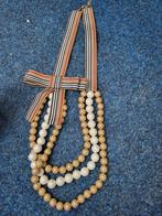 Grote trendy kralen ketting goud met lint, Ophalen of Verzenden, Zo goed als nieuw, Overige kleuren, Kunststof