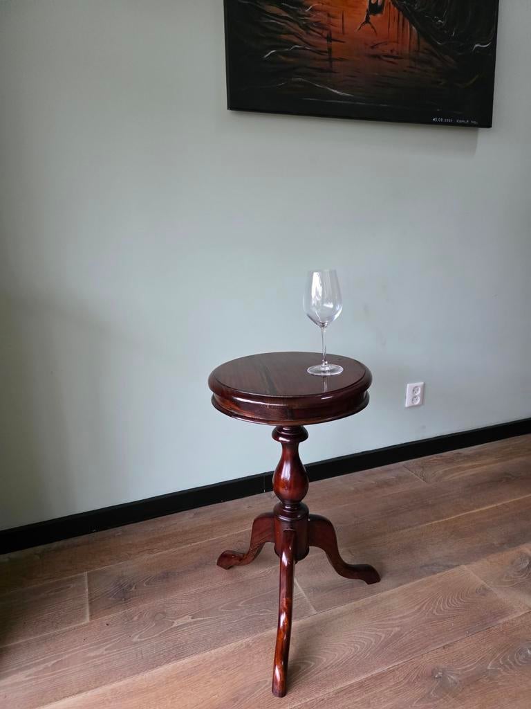 Elegante vintage mahonie bijzettafel – rond, Ophalen, Minder dan 55 cm, Gebruikt, Rond