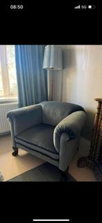 Fauteuil stoel blauw fluweel, Huis en Inrichting, Ophalen, 75 tot 100 cm, Zo goed als nieuw, Stof