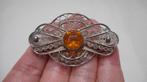 Zilveren vintage broche met gele steen nr.864