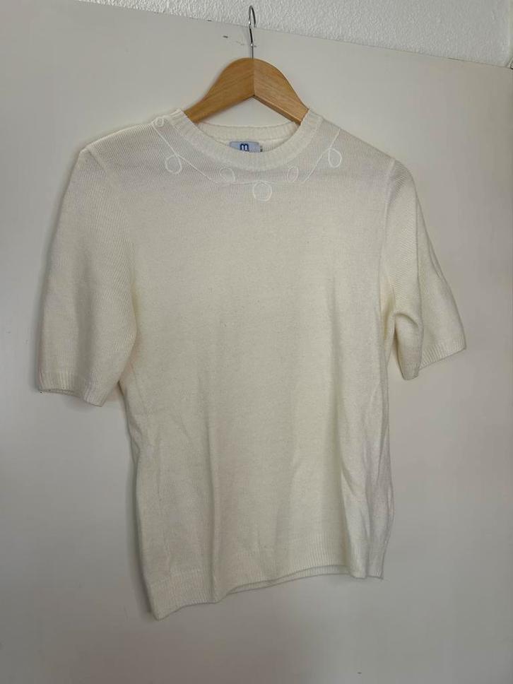 Vintage gebreid truitje merk Marquis maat 42, Kleding | Dames, T-shirts, Gedragen, Maat 42/44 (L), Beige, Korte mouw, Ophalen of Verzenden