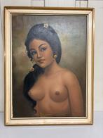 Schilderij dame bali naakt, Antiek en Kunst, Kunst | Schilderijen | Klassiek, Ophalen of Verzenden
