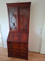 Mahonie bureau / secretaire met vitrinekast – vintage, Huis en Inrichting, Kasten | Secretaires, Ophalen, Gebruikt, Georgian