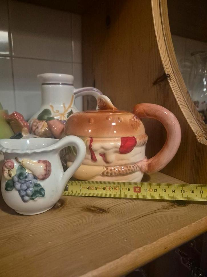 Barbotine theepotjes en kannetje, Antiek en Kunst, Antiek | Servies compleet, Ophalen of Verzenden