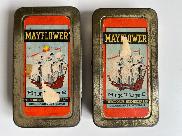 Fifties tabaksblikjes Mayflower Mixture, Verzamelen, Merken en Reclamevoorwerpen, Gebruikt, Verpakking, Ophalen of Verzenden