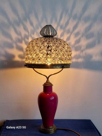 Antieke boudoirlamp tafellamp met kristallen  beschikbaar voor biedingen