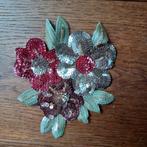 Mooie vintage applicatie met pailletten, bloemen, goud,groen, Ophalen of Verzenden