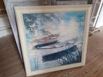 Schilderij met boten houten lijst 82x82, Gebruikt, *, *, Schilderij
