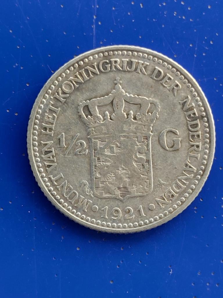 Zilveren halve gulden 1921 - Wilhelmina, ½ gulden, Zilver, Ophalen of Verzenden, Koningin Wilhelmina
