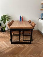 Eettafel met 4 stoelen - hout en zwart staal, Huis en Inrichting, Ophalen, Eikenhout, 50 tot 100 cm, Zo goed als nieuw