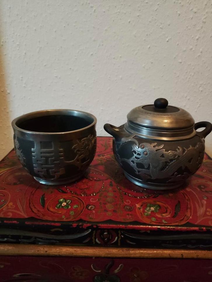 Prachtige oude Chinese pot en kom, aardewerk met tin, Antiek en Kunst, Kunst | Niet-Westerse kunst, Verzenden