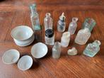 Lot flesjes parfum (?) en bakjes apotheek (?) bodemvondst, Antiek en Kunst, Antiek | Glas en Kristal, Ophalen of Verzenden