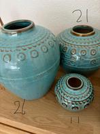 Turquoise vazen in drie maten , nieuw, Ophalen, Overige kleuren, Aardewerk of Porselein, Nieuw