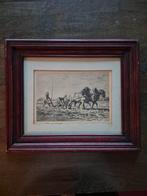 Oude prent van boeren met paarden, Antiek en Kunst, Kunst | Etsen en Gravures, Ophalen of Verzenden