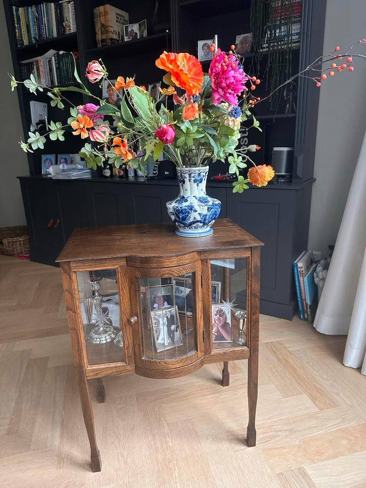 Antiek Theekastje met Geslepen Glas, Huis en Inrichting, Kasten | Vitrinekasten, Gebruikt, Minder dan 100 cm, 50 tot 100 cm, 25 tot 50 cm