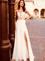 Trouwjurk met split Livia €749 34 36 38 40 42 44, Ophalen, Nieuw, Wit, Trouwjurk