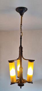 Bauhaus kroonluchter hanglamp, geel glas, Art Deco, repro, Huis en Inrichting, Lampen | Hanglampen, 50 tot 75 cm, Ophalen of Verzenden