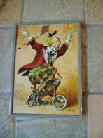 Clown met vlieger op fietsje - leuke prent in lijst, Huis en Inrichting, Ophalen of Verzenden, Zo goed als nieuw, Minder dan 50 cm