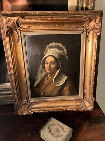 Antiek portret dame met kanten muts circa 1830 beschikbaar voor biedingen