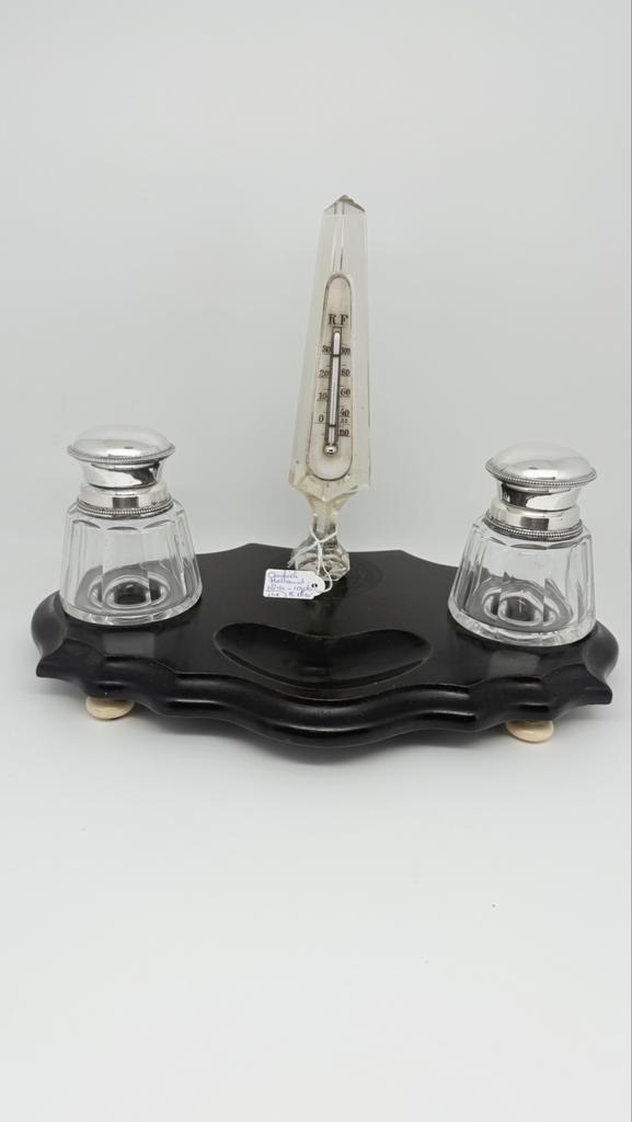 Antiek Hollands inktstel met thermometer op houten plaat, Antiek en Kunst, Antiek | Goud en Zilver, Zilver, Ophalen of Verzenden