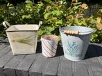 3 Decoratieve Bloempotten - Zink, Glas, Riverdale, Gebruikt, Minder dan 30 cm, Minder dan 60 cm, Ophalen of Verzenden