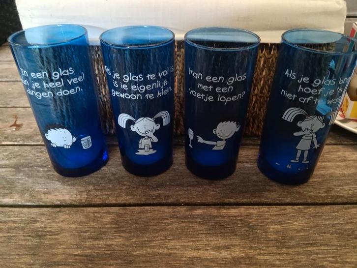 Blue Band Glazen - Set van 4, Huis en Inrichting, Keuken | Servies, Gebruikt, Glas of Glazen, Overige stijlen, Glas, Ophalen
