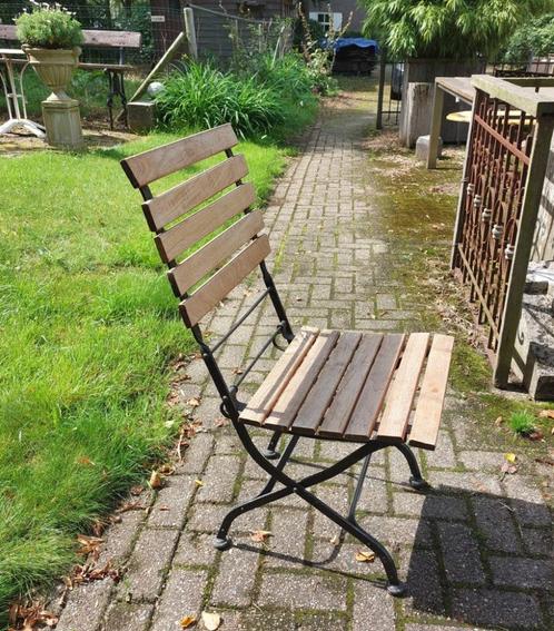 oude smeedijzeren tuinstoelen bistrostoelen met hout, Antiek en Kunst, Curiosa en Brocante, Ophalen