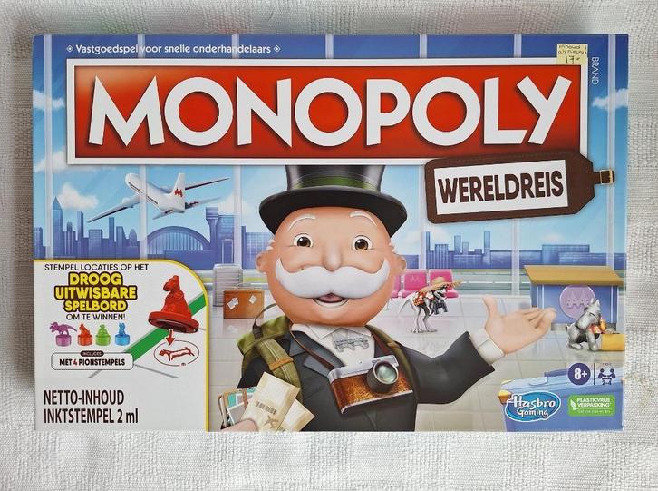 Monopoly Wereldreis Nieuwstaat!!, Hobby en Vrije tijd, Gezelschapsspellen | Bordspellen, Zo goed als nieuw, Een of twee spelers