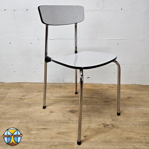 Vintage grijs / witte Fomica stoel (jaren 60/70) verzonden, Huis en Inrichting, Stoelen, Zo goed als nieuw, Eén, Hout, Kunststof