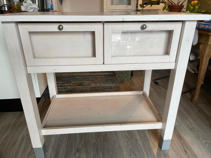 Stoere werktafel Ikea met twee glazen kleppen, Huis en Inrichting, Keuken | Keukenelementen, Zo goed als nieuw, Minder dan 100 cm