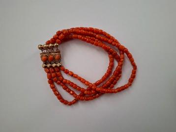 Bloedkoraal armband 14  karaat  gouden slotje bloedkoralen  beschikbaar voor biedingen