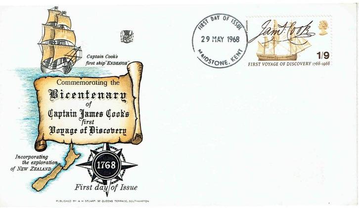 Engeland GB 1968 Herdenking Kapitein James Cook Tall Ship, Postzegels en Munten, Postzegels | Eerstedagenveloppen, Onbeschreven