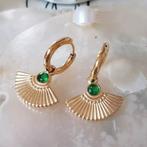 Oorbellen RVS Waaier Smaragd kleurige Zirconia, Met kristal, Overige materialen, Hangers, Verzenden