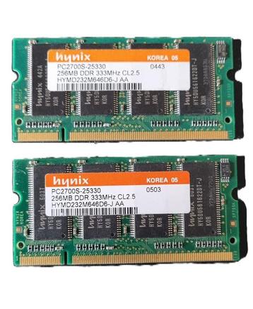 Geheugen 2x 256MB DDR PC2700 SODIMM 333MHz Hynix HYMD232M646 beschikbaar voor biedingen