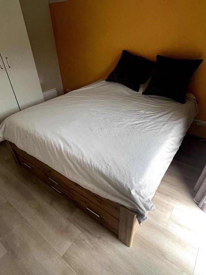 Bed met opbergruimte en lades 180x200, Huis en Inrichting, Slaapkamer | Bedden, Gebruikt, Tweepersoons, 180 cm, 200 cm, Hout, Bruin