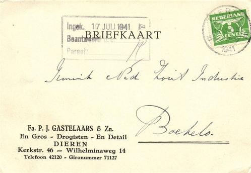 Fa. P.J. Gastelaars + Zn., Dieren - 07.1941 - briefkaart, Postzegels en Munten, Brieven en Enveloppen | Nederland, Briefkaart