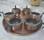 Thee serveer set koper / glas 7-delige tray met 6 glazen, Glas of Glazen, Ophalen of Verzenden, Overige stijlen, Glas